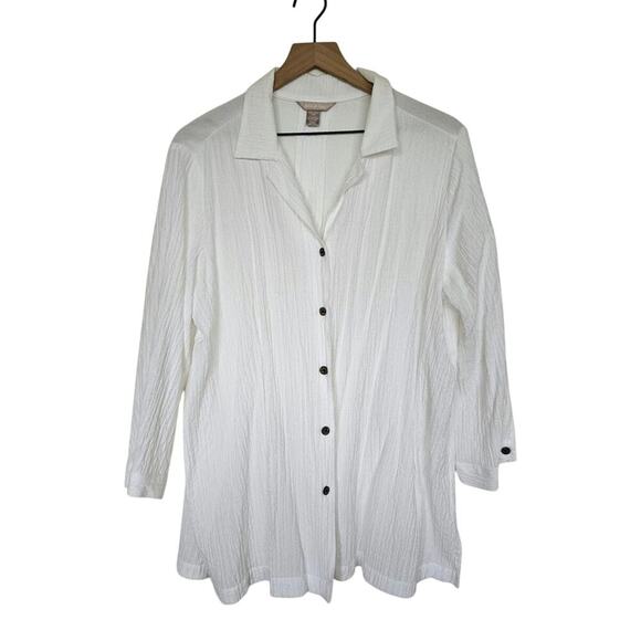 Women's Plus 20 XXL Blouse White Rayon Blend Roll Up sleeves button down - Picture 1 of 10